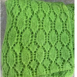 Mohair Wool Crochet Blanket lime green Hand Made Diamond Knit Throw 68x48”